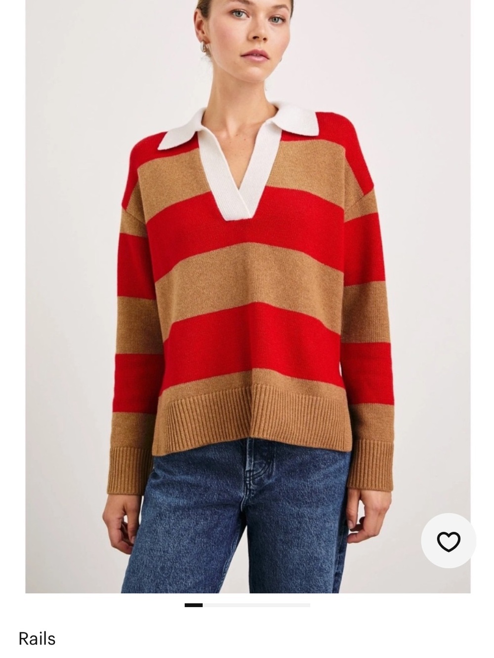 Rails Harris Sweater Cherry Camel Stripe Polo Cashmere M